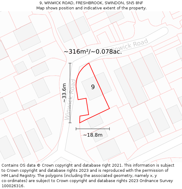 9, WINWICK ROAD, FRESHBROOK, SWINDON, SN5 8NF: Plot and title map