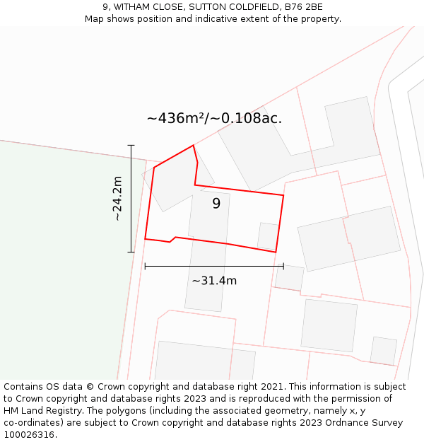 9, WITHAM CLOSE, SUTTON COLDFIELD, B76 2BE: Plot and title map