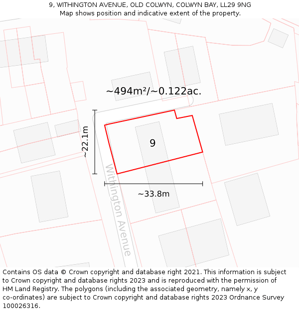 9, WITHINGTON AVENUE, OLD COLWYN, COLWYN BAY, LL29 9NG: Plot and title map