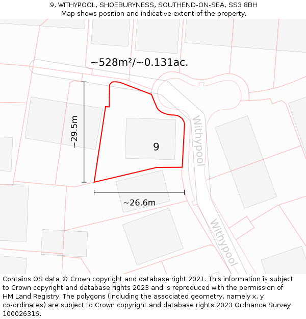 9, WITHYPOOL, SHOEBURYNESS, SOUTHEND-ON-SEA, SS3 8BH: Plot and title map