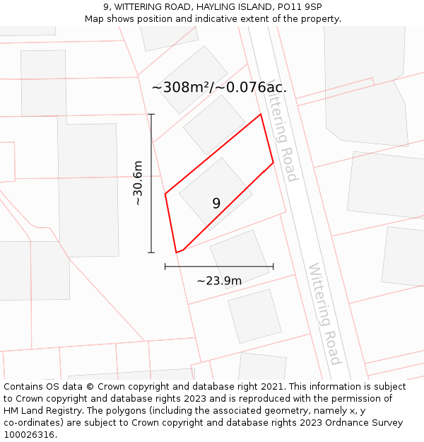 9, WITTERING ROAD, HAYLING ISLAND, PO11 9SP: Plot and title map