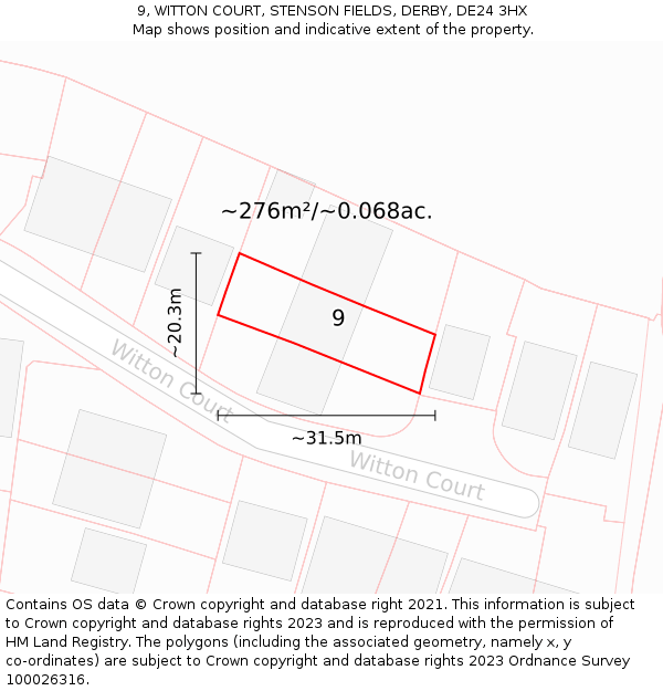 9, WITTON COURT, STENSON FIELDS, DERBY, DE24 3HX: Plot and title map