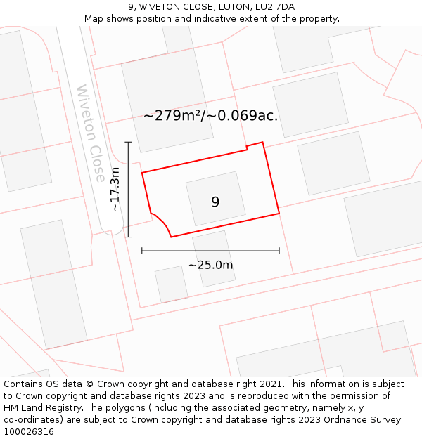 9, WIVETON CLOSE, LUTON, LU2 7DA: Plot and title map