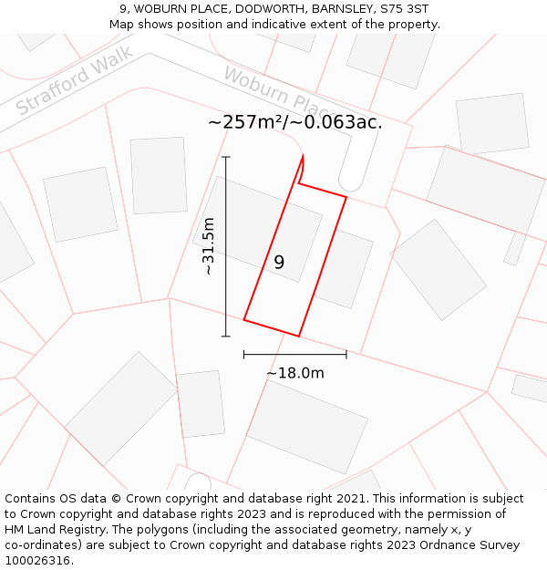 9, WOBURN PLACE, DODWORTH, BARNSLEY, S75 3ST: Plot and title map