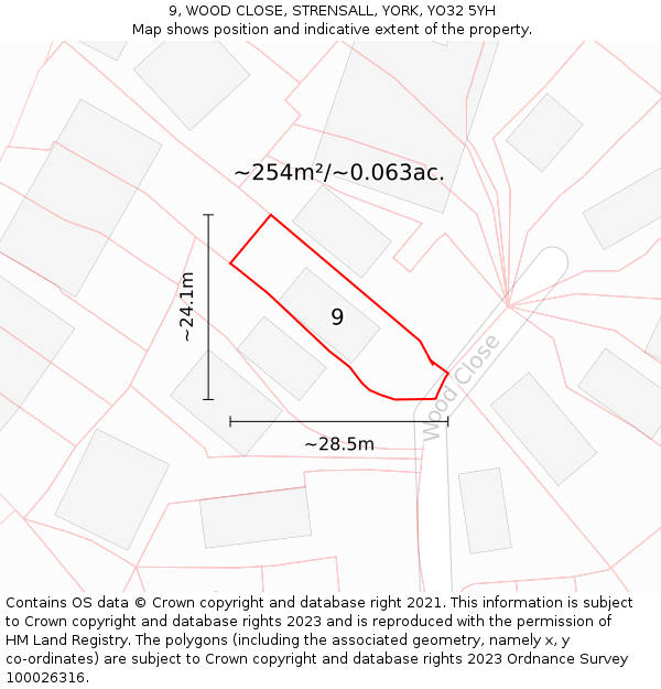 9, WOOD CLOSE, STRENSALL, YORK, YO32 5YH: Plot and title map