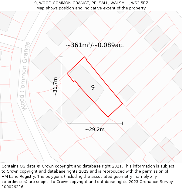 9, WOOD COMMON GRANGE, PELSALL, WALSALL, WS3 5EZ: Plot and title map