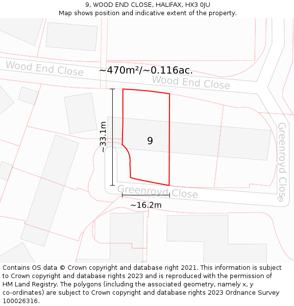 9, WOOD END CLOSE, HALIFAX, HX3 0JU: Plot and title map