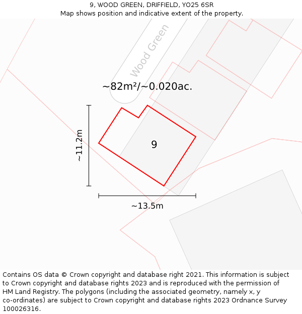 9, WOOD GREEN, DRIFFIELD, YO25 6SR: Plot and title map