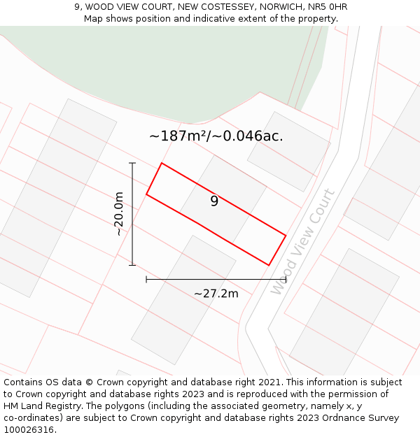 9, WOOD VIEW COURT, NEW COSTESSEY, NORWICH, NR5 0HR: Plot and title map