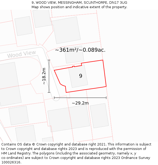 9, WOOD VIEW, MESSINGHAM, SCUNTHORPE, DN17 3UG: Plot and title map
