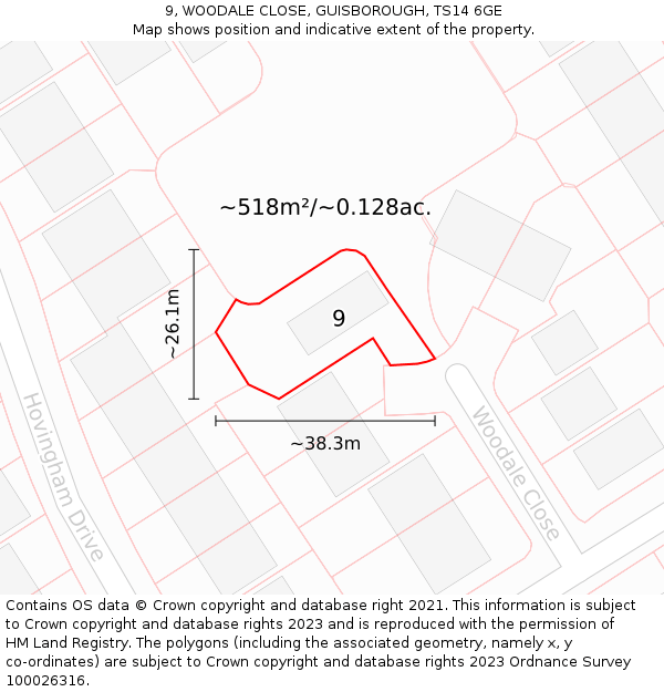 9, WOODALE CLOSE, GUISBOROUGH, TS14 6GE: Plot and title map