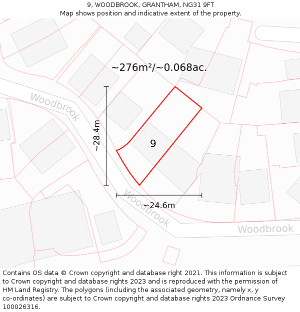 9, WOODBROOK, GRANTHAM, NG31 9FT: Plot and title map