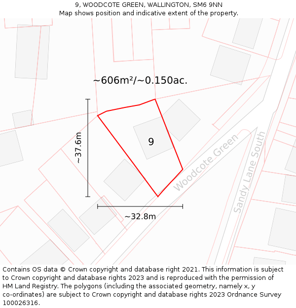 9, WOODCOTE GREEN, WALLINGTON, SM6 9NN: Plot and title map