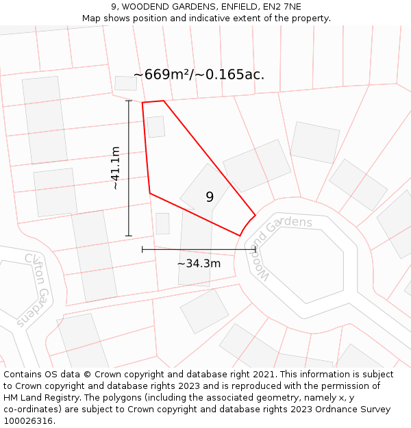 9, WOODEND GARDENS, ENFIELD, EN2 7NE: Plot and title map