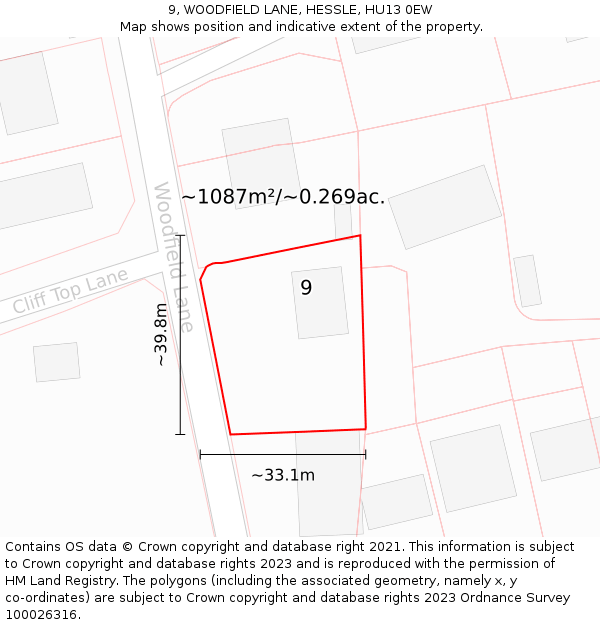 9, WOODFIELD LANE, HESSLE, HU13 0EW: Plot and title map