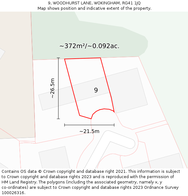 9, WOODHURST LANE, WOKINGHAM, RG41 1JQ: Plot and title map