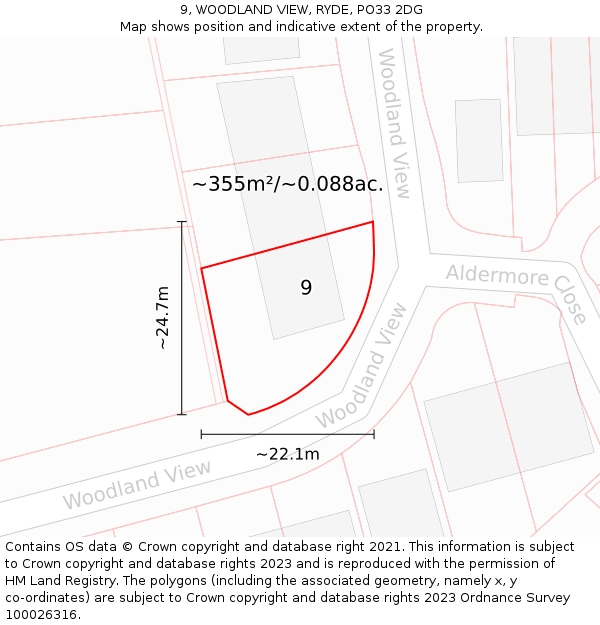 9, WOODLAND VIEW, RYDE, PO33 2DG: Plot and title map
