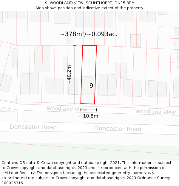 9, WOODLAND VIEW, SCUNTHORPE, DN15 8BA: Plot and title map