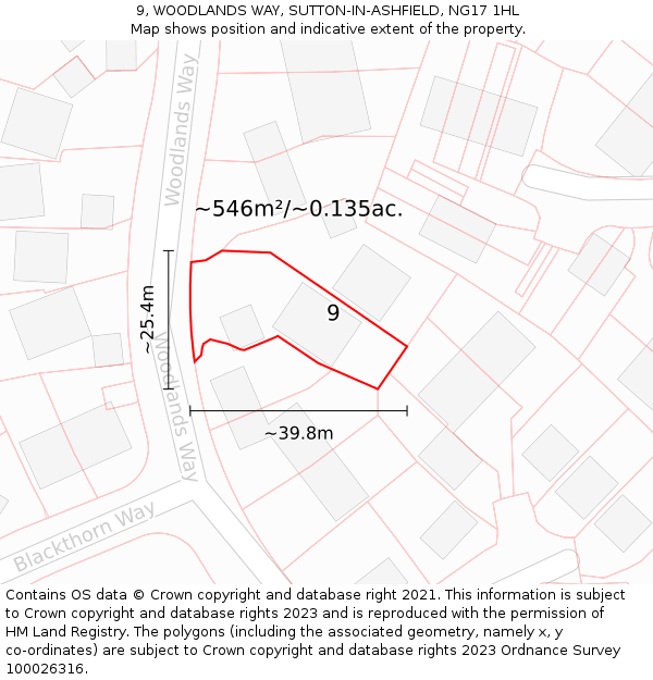9, WOODLANDS WAY, SUTTON-IN-ASHFIELD, NG17 1HL: Plot and title map