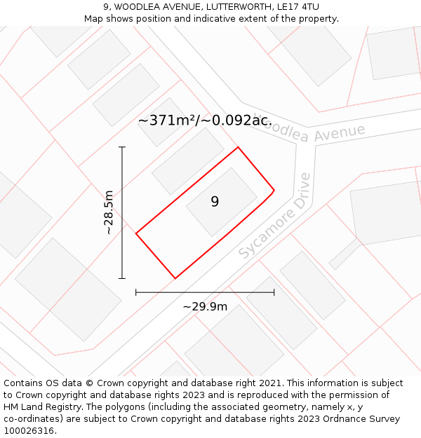 9, WOODLEA AVENUE, LUTTERWORTH, LE17 4TU: Plot and title map
