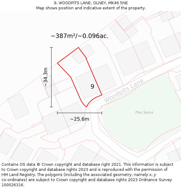 9, WOODPITS LANE, OLNEY, MK46 5NE: Plot and title map