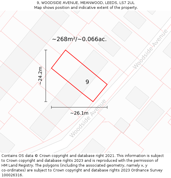 9, WOODSIDE AVENUE, MEANWOOD, LEEDS, LS7 2UL: Plot and title map