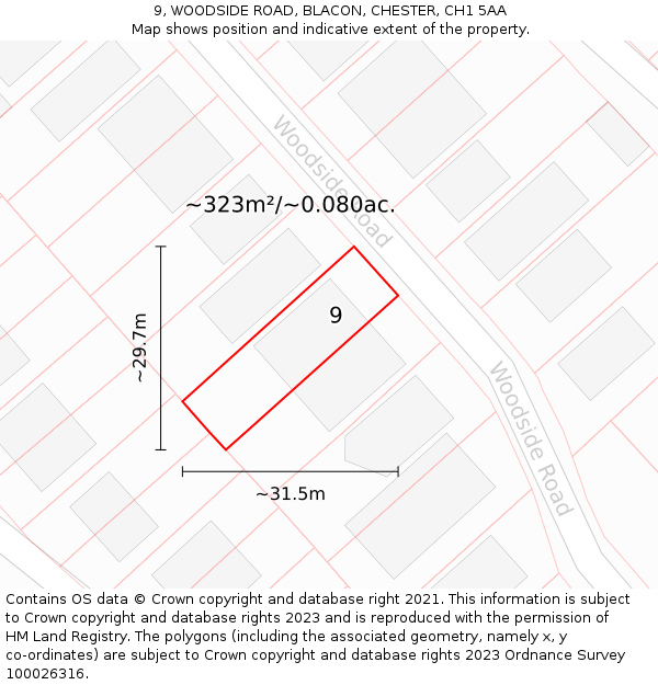9, WOODSIDE ROAD, BLACON, CHESTER, CH1 5AA: Plot and title map