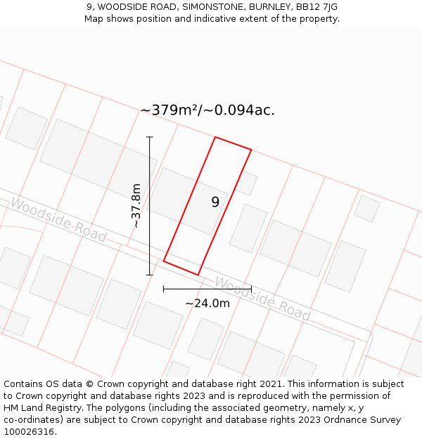 9, WOODSIDE ROAD, SIMONSTONE, BURNLEY, BB12 7JG: Plot and title map