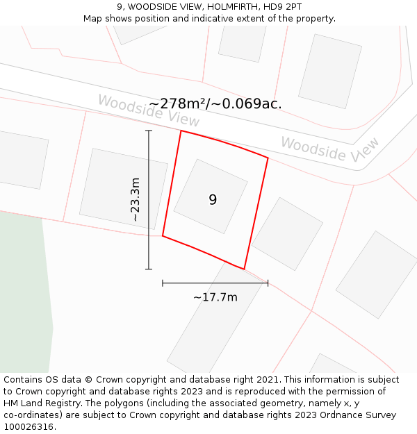9, WOODSIDE VIEW, HOLMFIRTH, HD9 2PT: Plot and title map