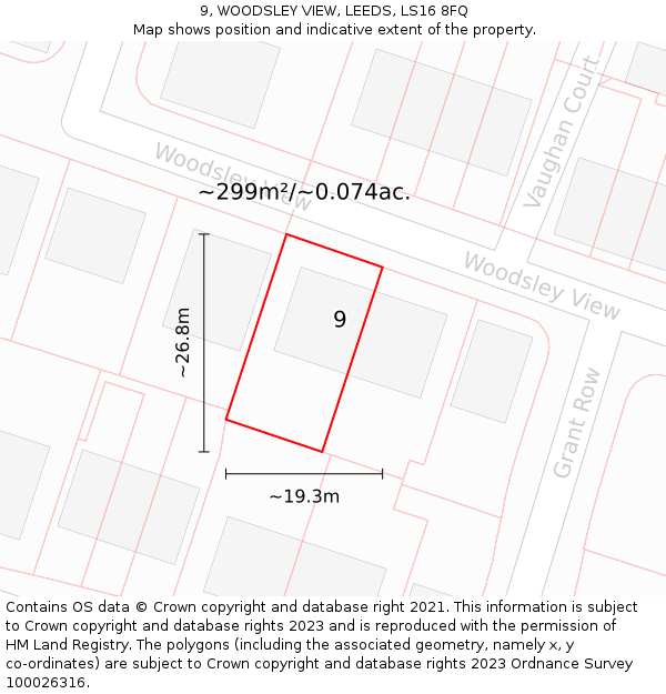 9, WOODSLEY VIEW, LEEDS, LS16 8FQ: Plot and title map