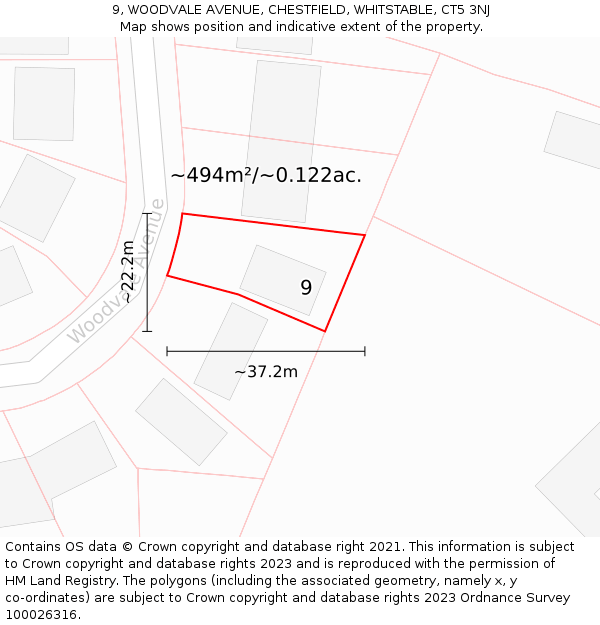 9, WOODVALE AVENUE, CHESTFIELD, WHITSTABLE, CT5 3NJ: Plot and title map