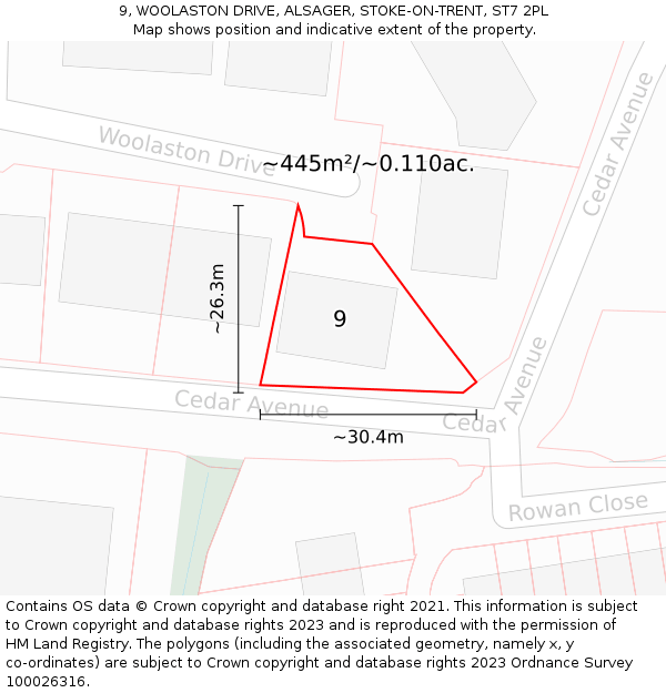 9, WOOLASTON DRIVE, ALSAGER, STOKE-ON-TRENT, ST7 2PL: Plot and title map