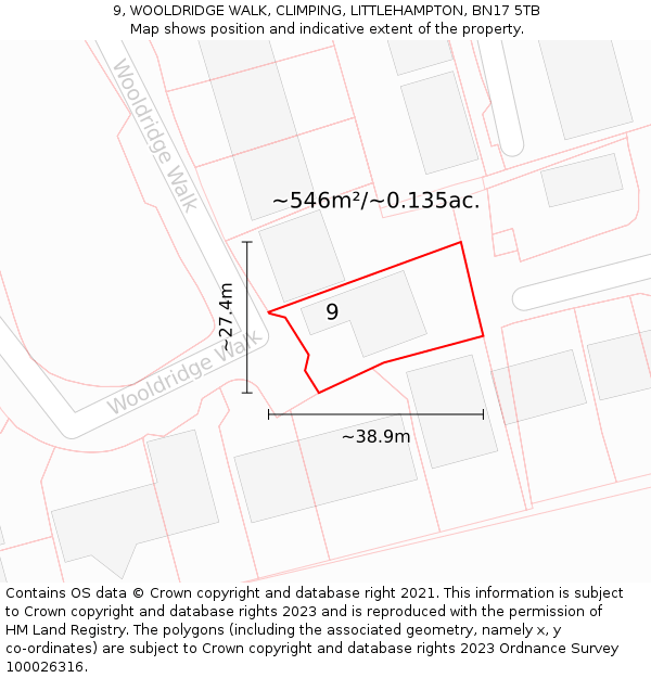 9, WOOLDRIDGE WALK, CLIMPING, LITTLEHAMPTON, BN17 5TB: Plot and title map