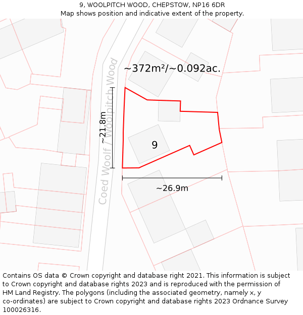 9, WOOLPITCH WOOD, CHEPSTOW, NP16 6DR: Plot and title map