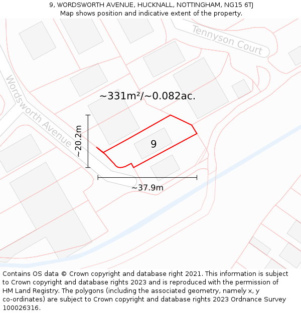 9, WORDSWORTH AVENUE, HUCKNALL, NOTTINGHAM, NG15 6TJ: Plot and title map
