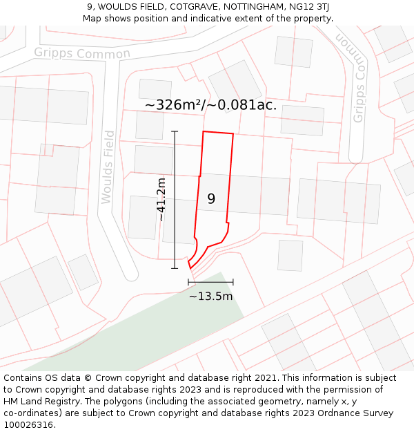 9, WOULDS FIELD, COTGRAVE, NOTTINGHAM, NG12 3TJ: Plot and title map