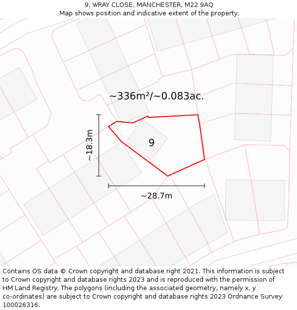 9, WRAY CLOSE, MANCHESTER, M22 9AQ: Plot and title map