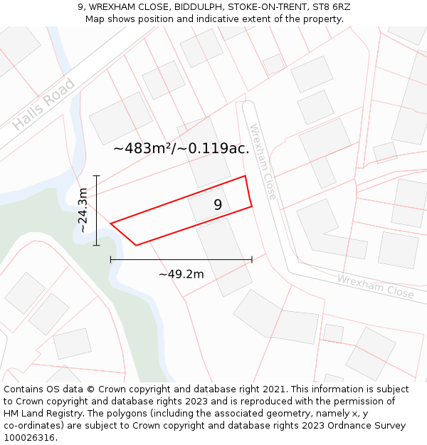9, WREXHAM CLOSE, BIDDULPH, STOKE-ON-TRENT, ST8 6RZ: Plot and title map