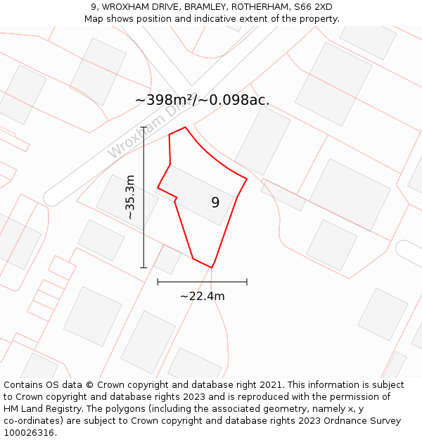 9, WROXHAM DRIVE, BRAMLEY, ROTHERHAM, S66 2XD: Plot and title map