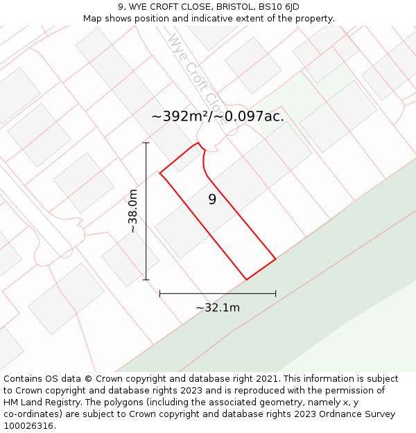 9, WYE CROFT CLOSE, BRISTOL, BS10 6JD: Plot and title map