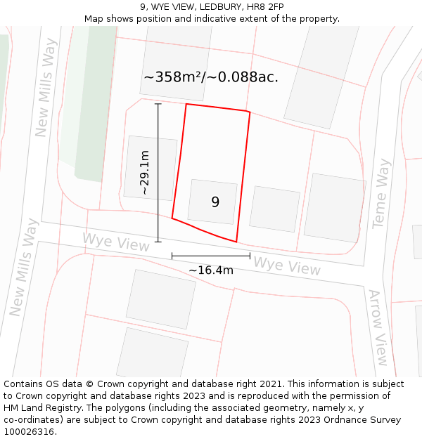 9, WYE VIEW, LEDBURY, HR8 2FP: Plot and title map