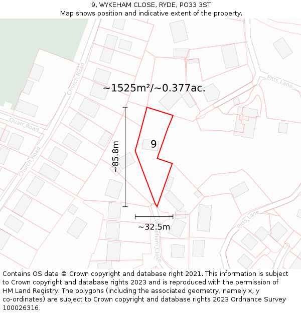 9, WYKEHAM CLOSE, RYDE, PO33 3ST: Plot and title map
