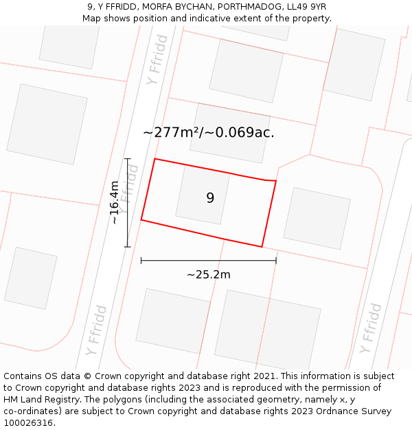 9, Y FFRIDD, MORFA BYCHAN, PORTHMADOG, LL49 9YR: Plot and title map