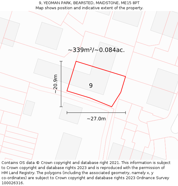9, YEOMAN PARK, BEARSTED, MAIDSTONE, ME15 8PT: Plot and title map