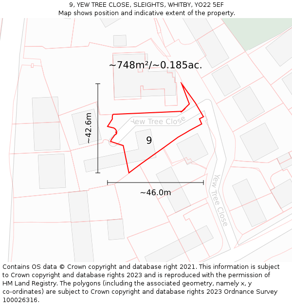 9, YEW TREE CLOSE, SLEIGHTS, WHITBY, YO22 5EF: Plot and title map