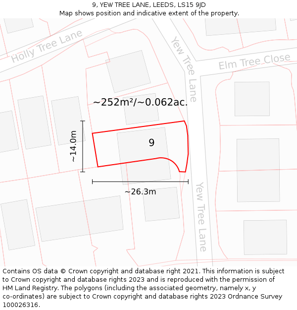 9, YEW TREE LANE, LEEDS, LS15 9JD: Plot and title map
