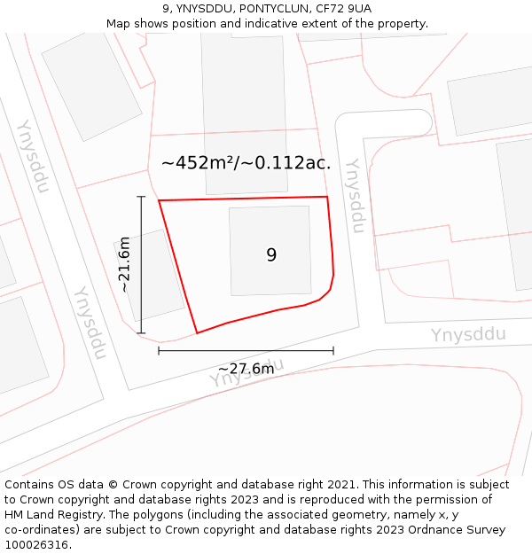 9, YNYSDDU, PONTYCLUN, CF72 9UA: Plot and title map