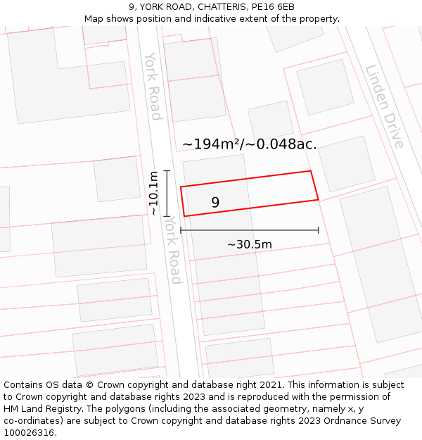 9, YORK ROAD, CHATTERIS, PE16 6EB: Plot and title map