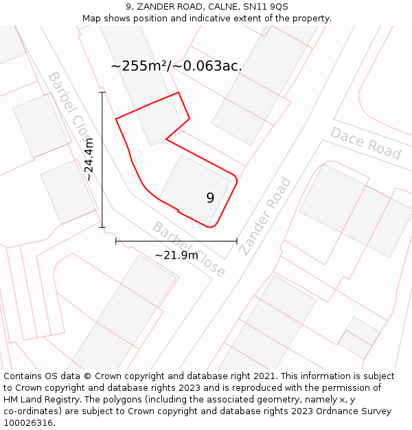 9, ZANDER ROAD, CALNE, SN11 9QS: Plot and title map
