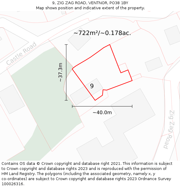 9, ZIG ZAG ROAD, VENTNOR, PO38 1BY: Plot and title map